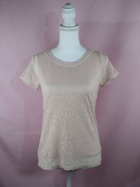 Banana Republic Coral Peach Crochet Lace Cap Sleeve Top Blouse | Size S